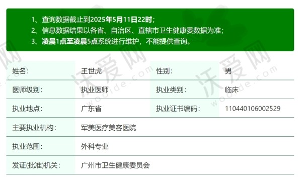 广州军美医疗美容医院王世虎医生简介
