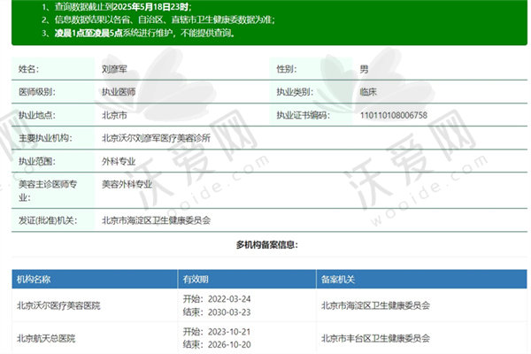 北京沃尔医疗美容诊所刘彦军院长简介